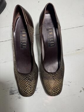 Vintage Amalfi Italy Metallic Snakeskin Leather Pumps Size 9 AA Bronze Gold